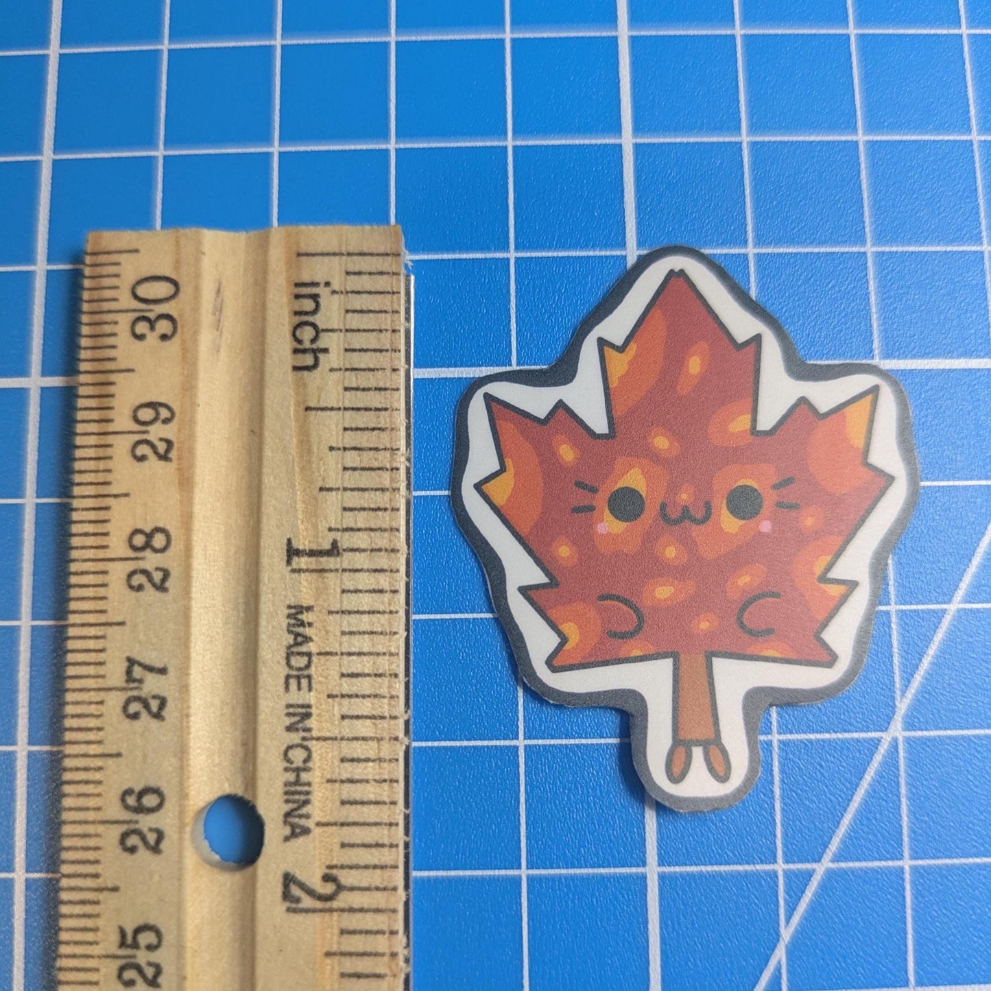 Kawaii Fall Leaf Sticker: Waterproof Matte Vinyl, Handmade Art