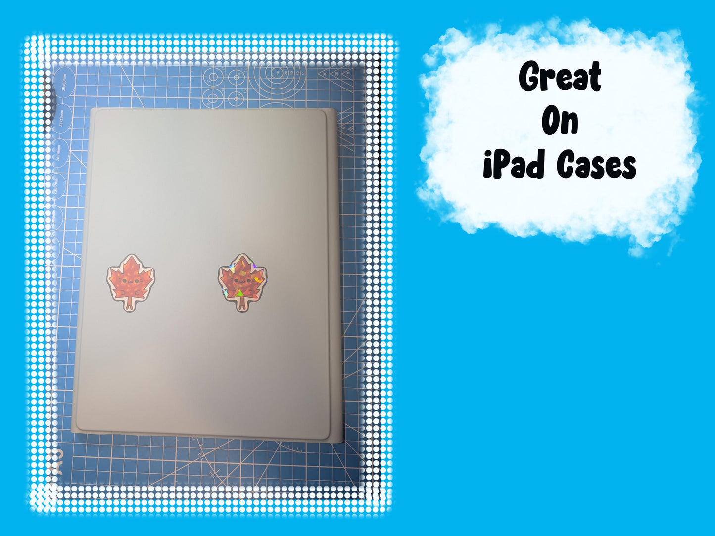 Kawaii Fall Leaf Sticker: Waterproof Holographic Vinyl, Handmade Art