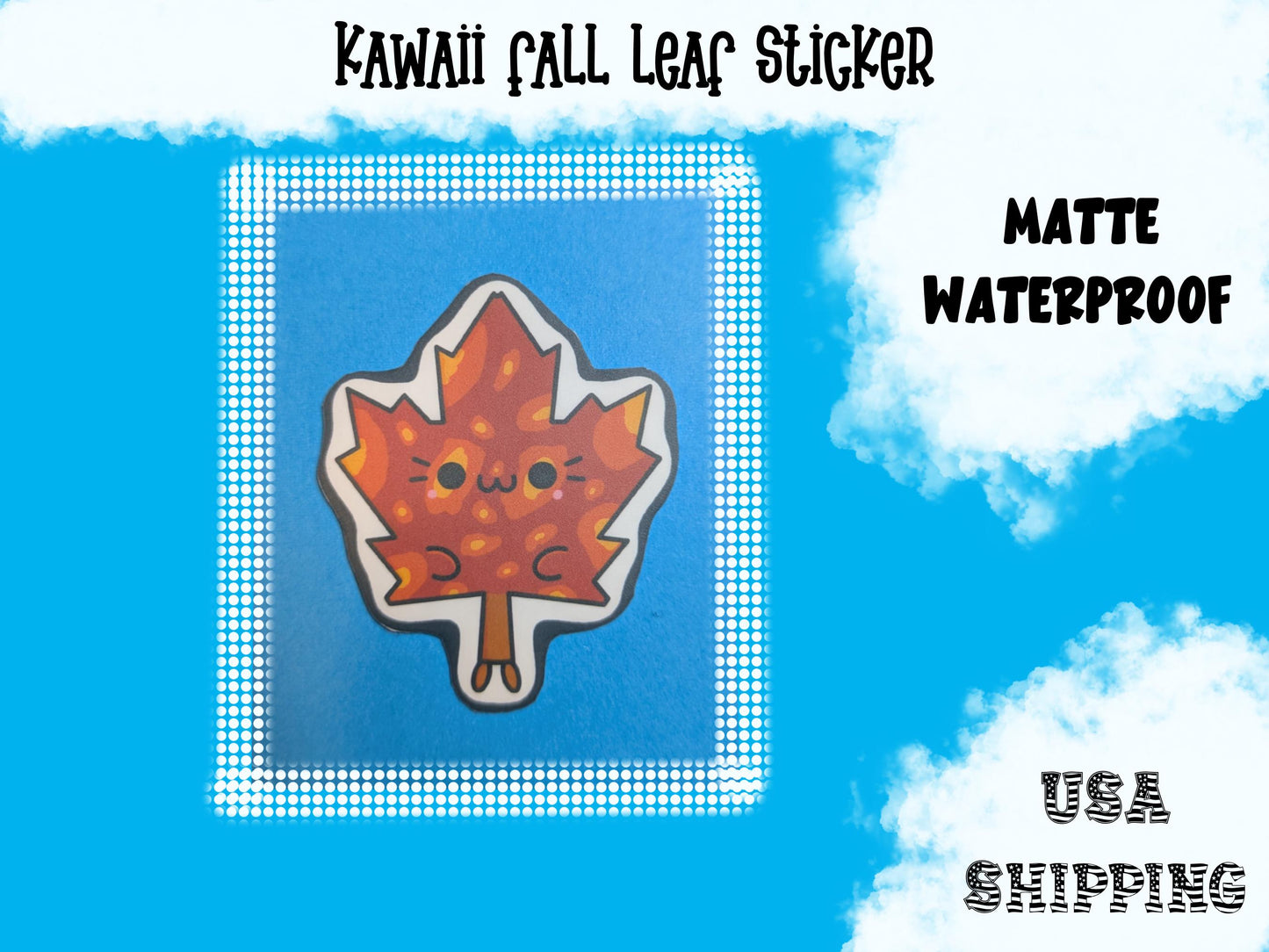 Kawaii Fall Leaf Sticker: Waterproof Matte Vinyl, Handmade Art