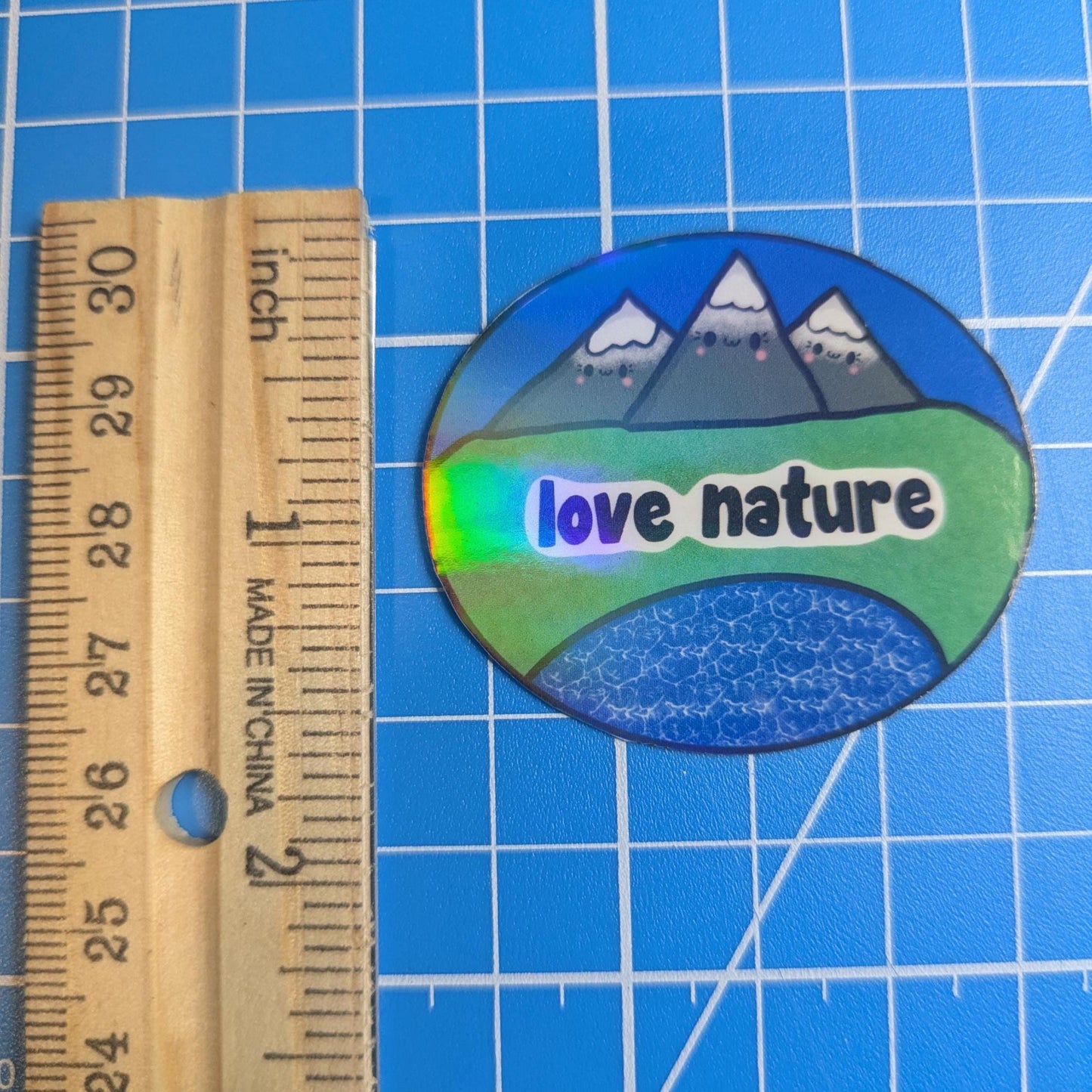 Kawaii Mountain Love Nature Sticker: Waterproof Holographic Vinyl, Handmade Art