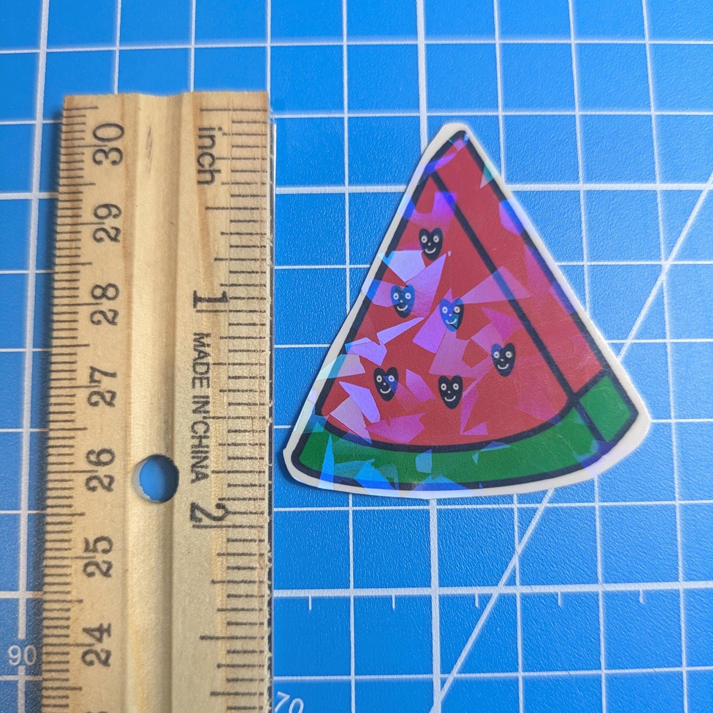 Watermelon Slice Sticker: Waterproof Holographic Vinyl, Handmade Art
