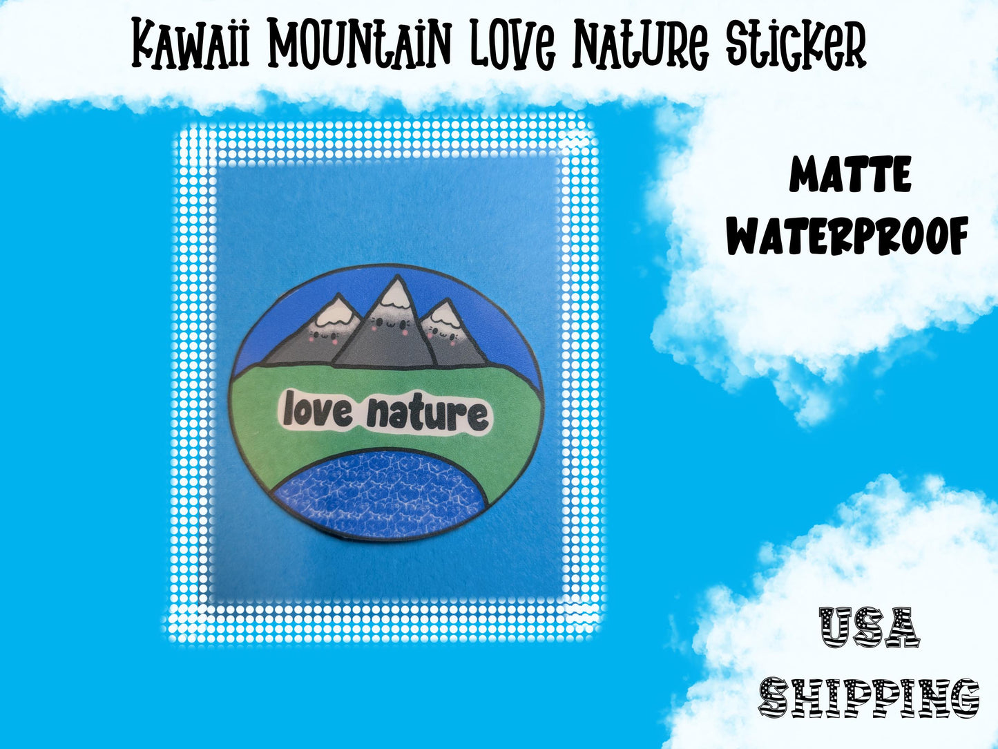 Kawaii Mountain Love Nature Sticker: Waterproof Matte Vinyl, Handmade Art