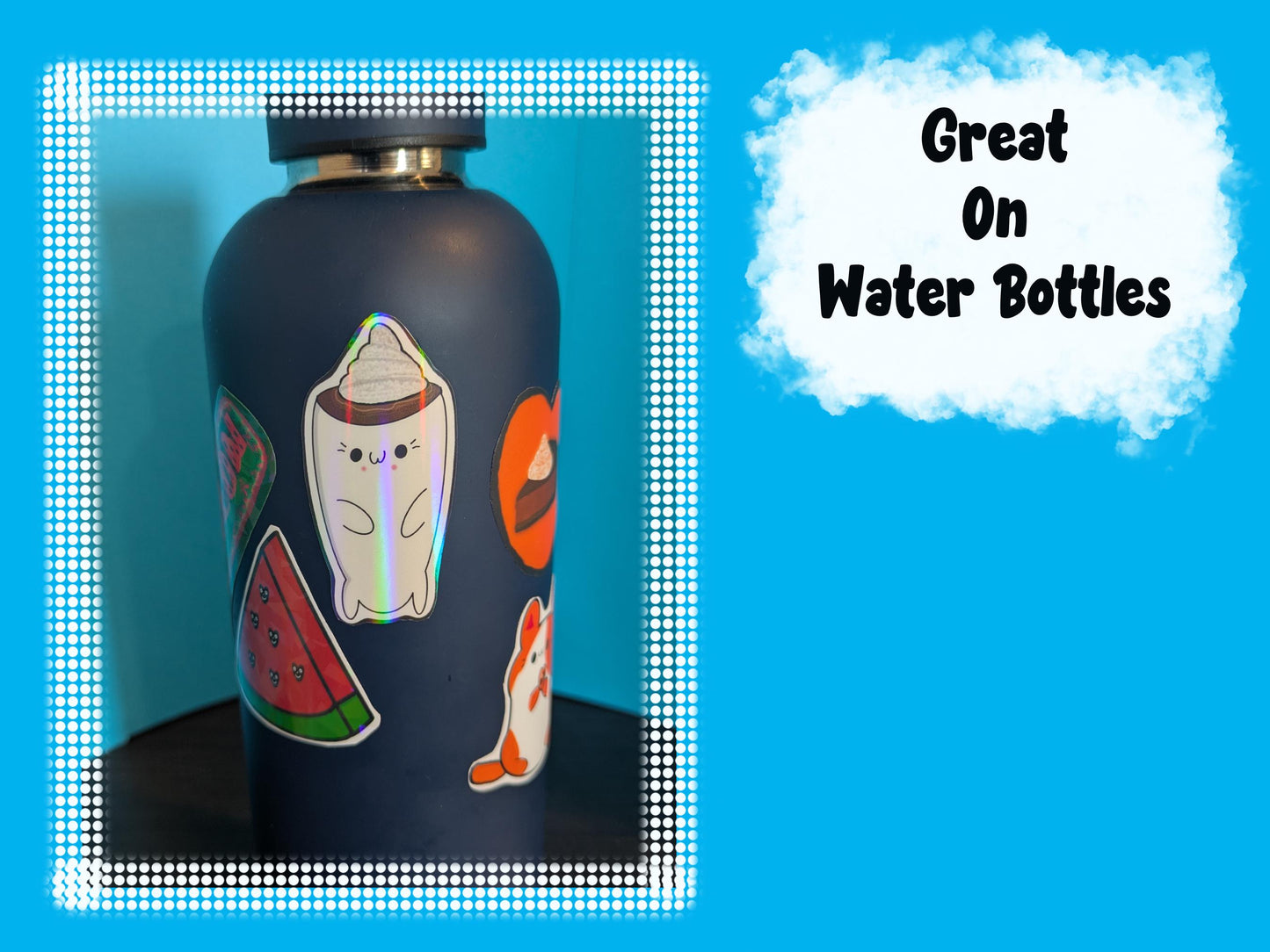 Kawaii Coffee Cup Sticker: Waterproof Holographic Vinyl, Handmade Art
