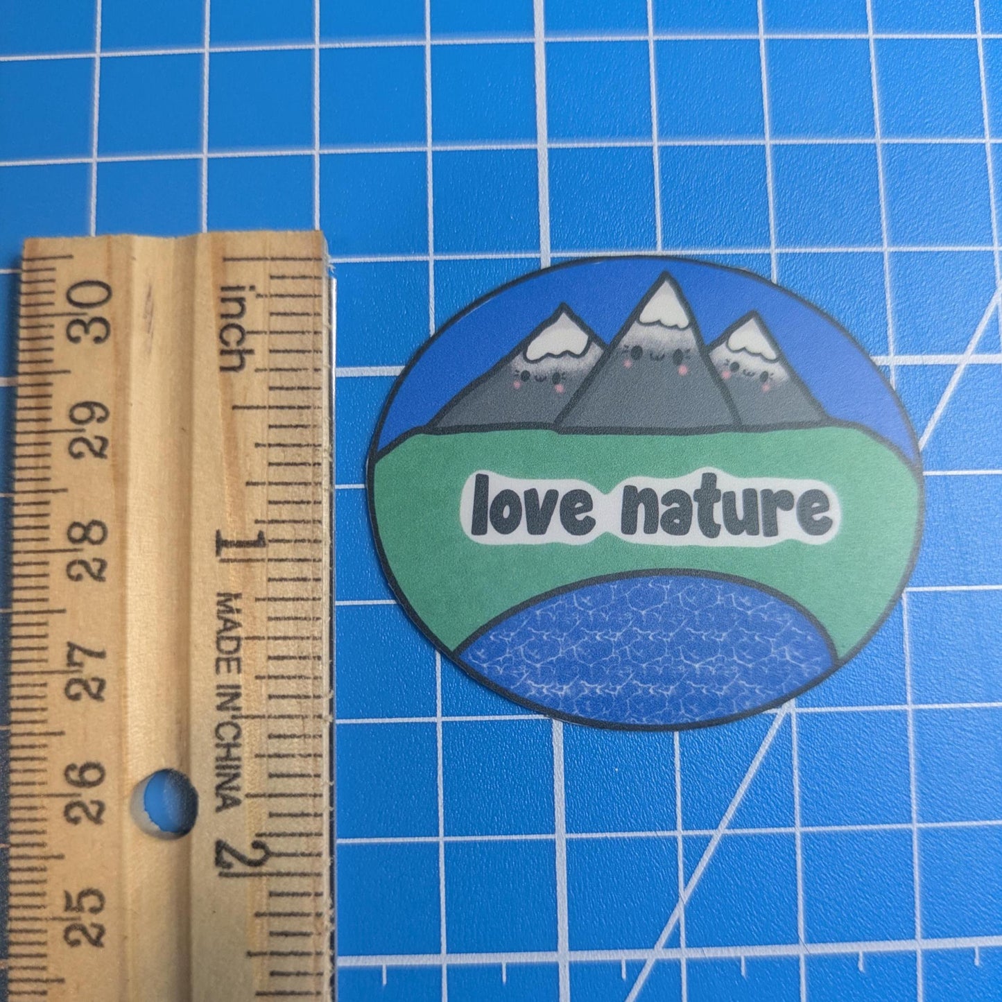 Kawaii Mountain Love Nature Sticker: Waterproof Matte Vinyl, Handmade Art