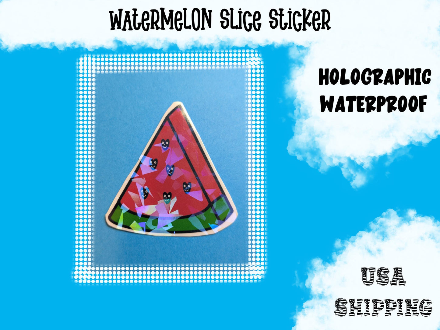 Watermelon Slice Sticker: Waterproof Holographic Vinyl, Handmade Art