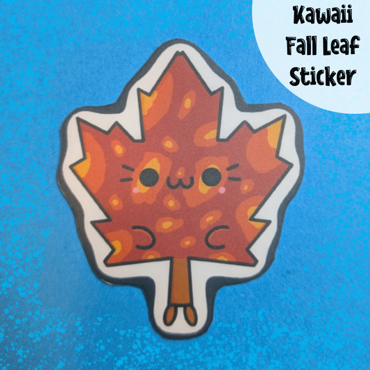 Kawaii Fall Leaf Sticker: Waterproof Matte Vinyl, Handmade Art