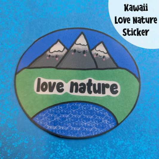 Kawaii Mountain Love Nature Sticker: Waterproof Matte Vinyl, Handmade Art