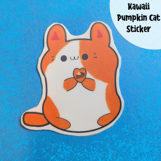 Kawaii Pumpkin Cat Sticker: Waterproof Matte Vinyl, Handmade Art