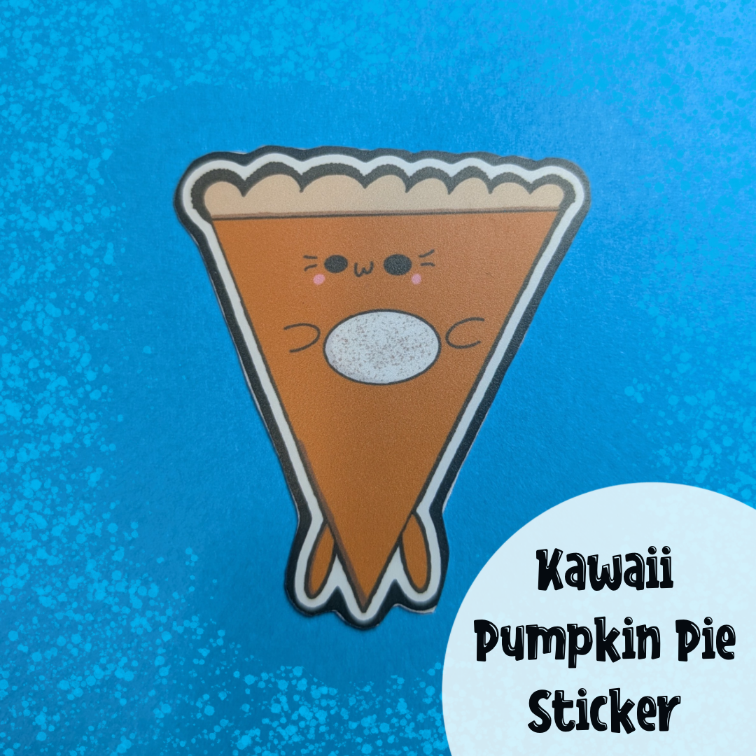 Kawaii Pumpkin Pie Sticker: Waterproof Matte Vinyl, Handmade Art