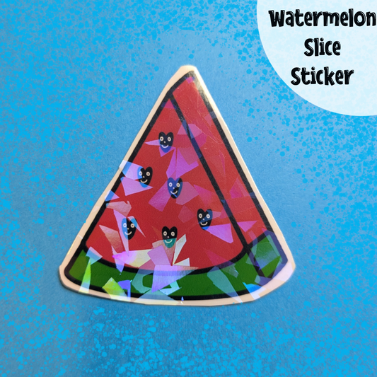 Watermelon Slice Sticker: Waterproof Holographic Vinyl, Handmade Art