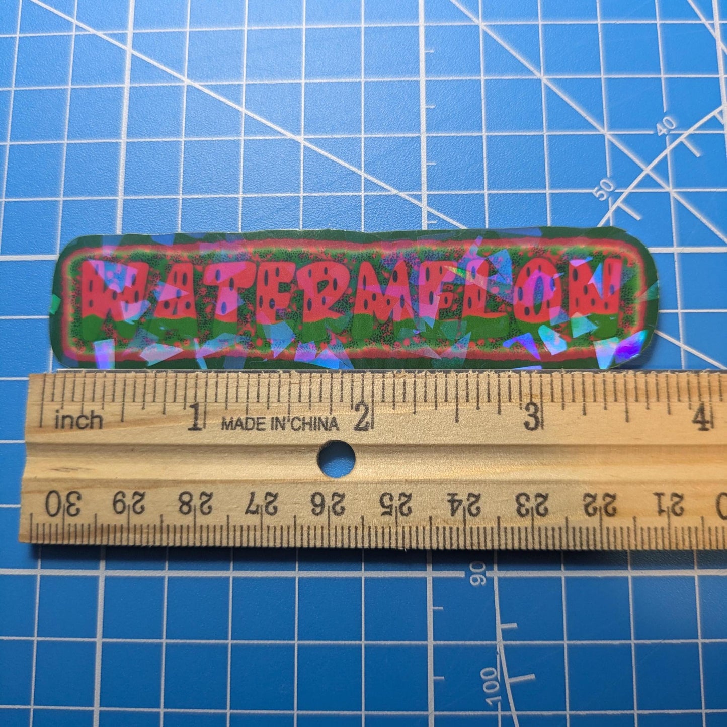 Watermelon Word Sticker: Waterproof Holographic Vinyl, Handmade Art